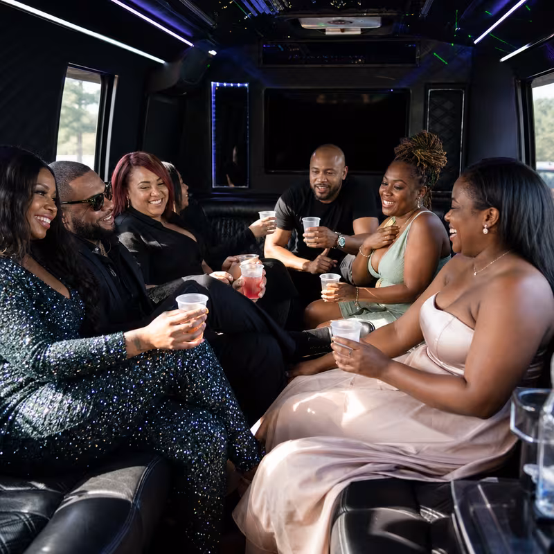 Black Mercedes Sprinter van staged for an Freemont Birthday Transportation group