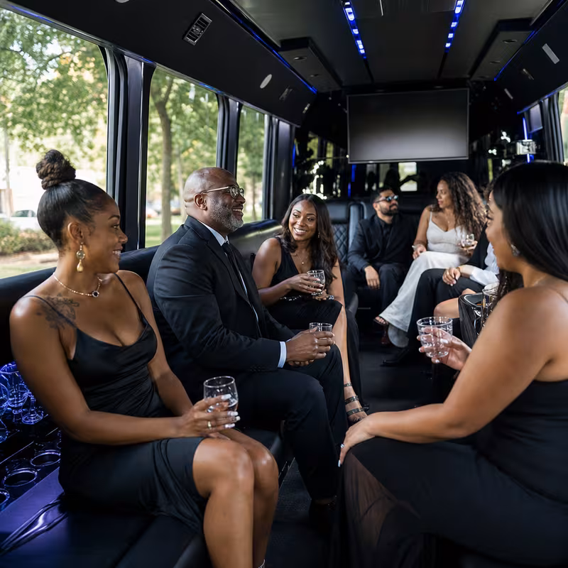 Black Mercedes Sprinter van staged for an Freemont Private Event Transportation group