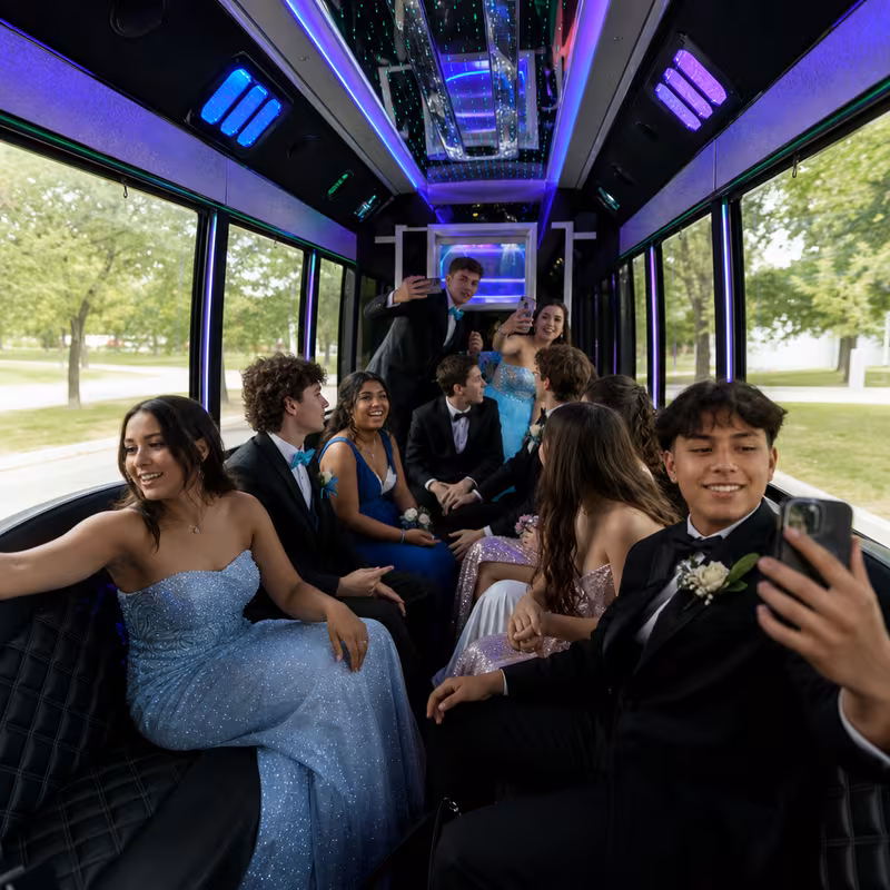 Black Mercedes Sprinter van staged for an Freemont Prom & Homecoming Transportation group
