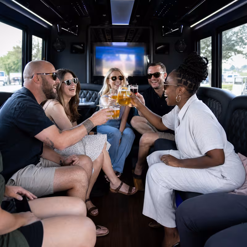 Black Mercedes Sprinter van staged for an Freemont Winery & Brewery Tour Transportation group